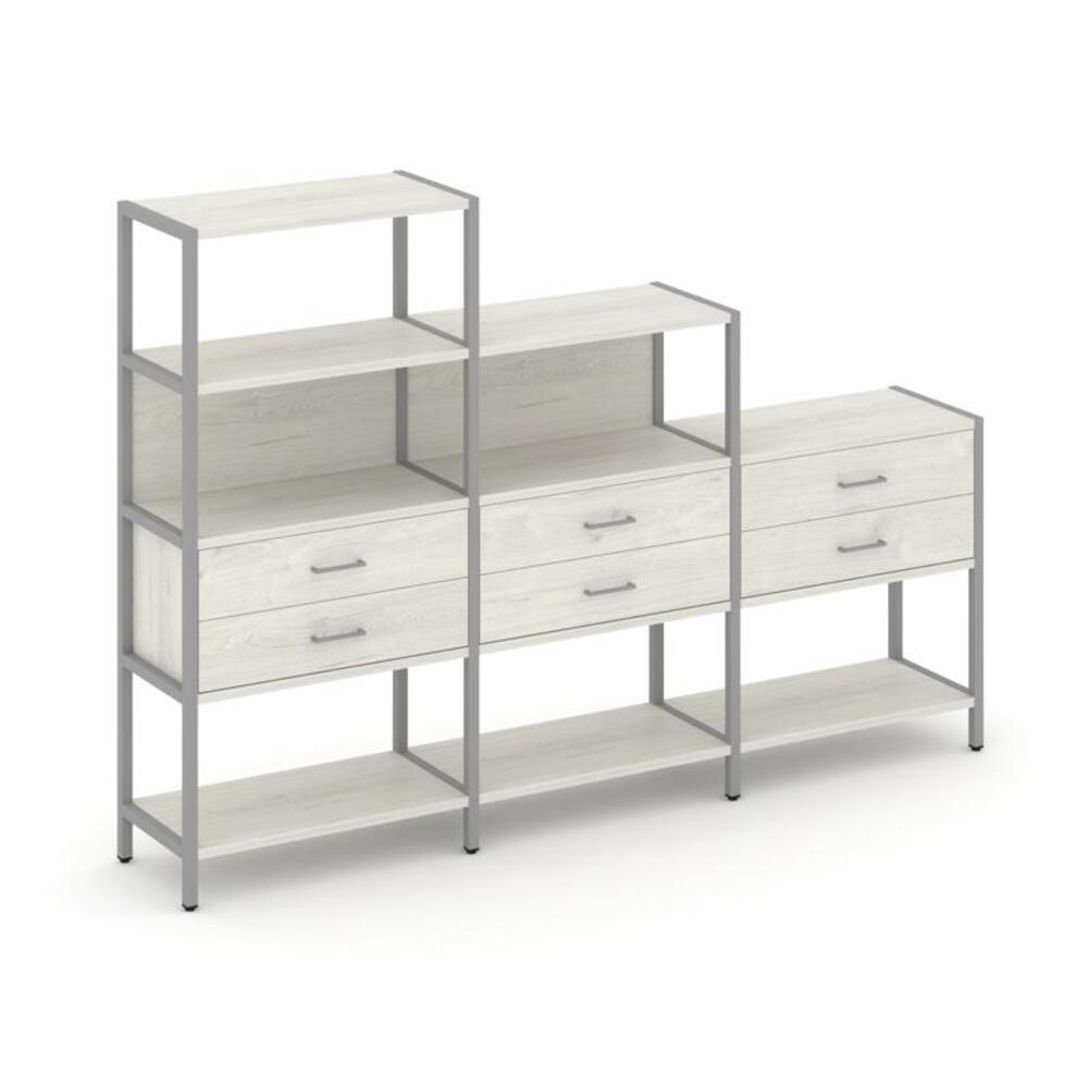 Трехсекционный стеллаж четырех/трех/двухярусный с ящиками