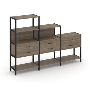 Трехсекционный стеллаж четырех/трех/двухярусный с ящиками