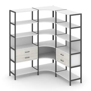 Трехсекционный угловой стеллаж пятиярусный с ящиками