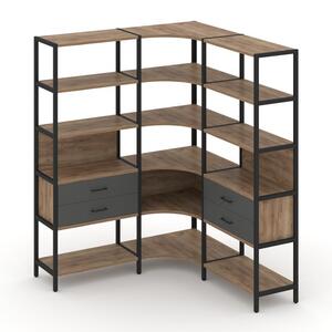Трехсекционный угловой стеллаж пятиярусный с ящиками